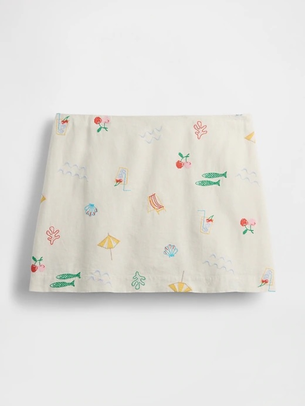 Gap Linen-Blend Mini Skort featuring colorful tropical embroidery